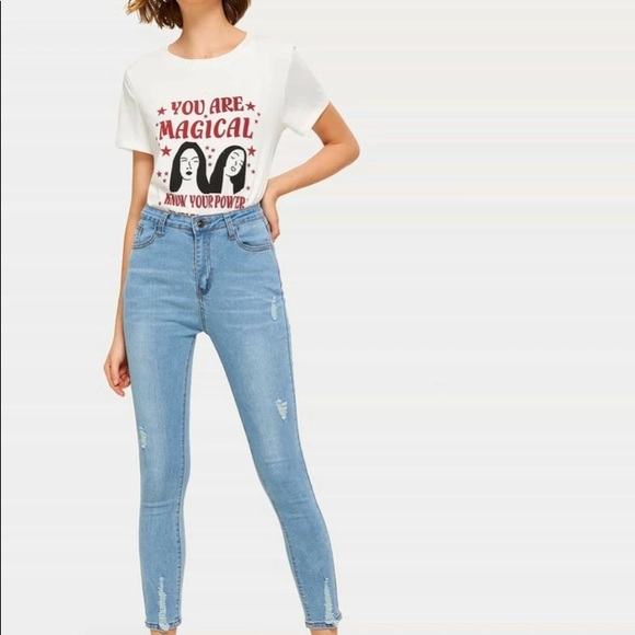 Solid Ripped Crop Jeans - Picture 4 of 5